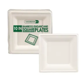 (125 PACK) 10” Inch Square Bamboo Plates