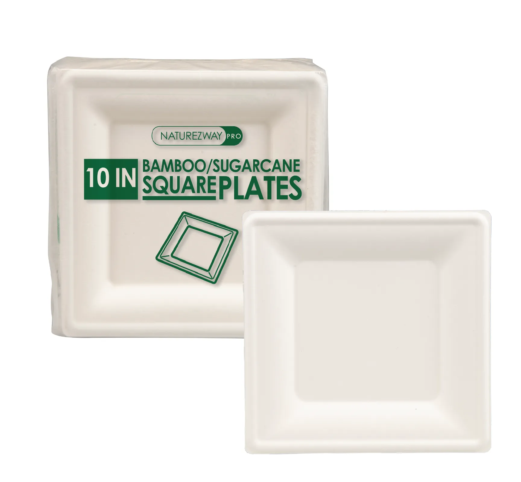 (125 PACK) 10” Inch Square Bamboo Plates
