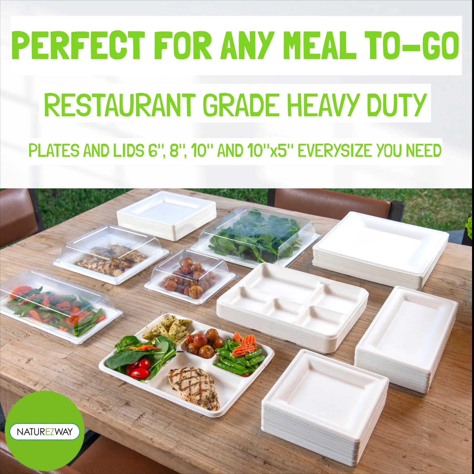 (125 PACK) 10” Inch Square Bamboo Plates