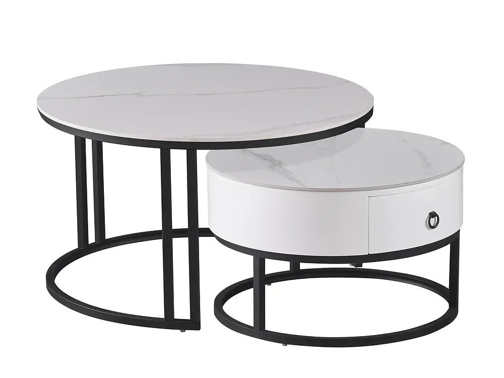 2 PC Sintered Stone White Marble Top Coffee Table Set - Model #2669