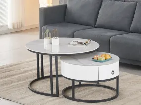 2 PC Sintered Stone White Marble Top Coffee Table Set - Model #2669