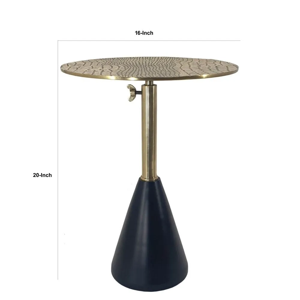 20 Inch Modern Aluminum Accent Table, Crocodile Textured Table, Gold, Black By Casagear Home