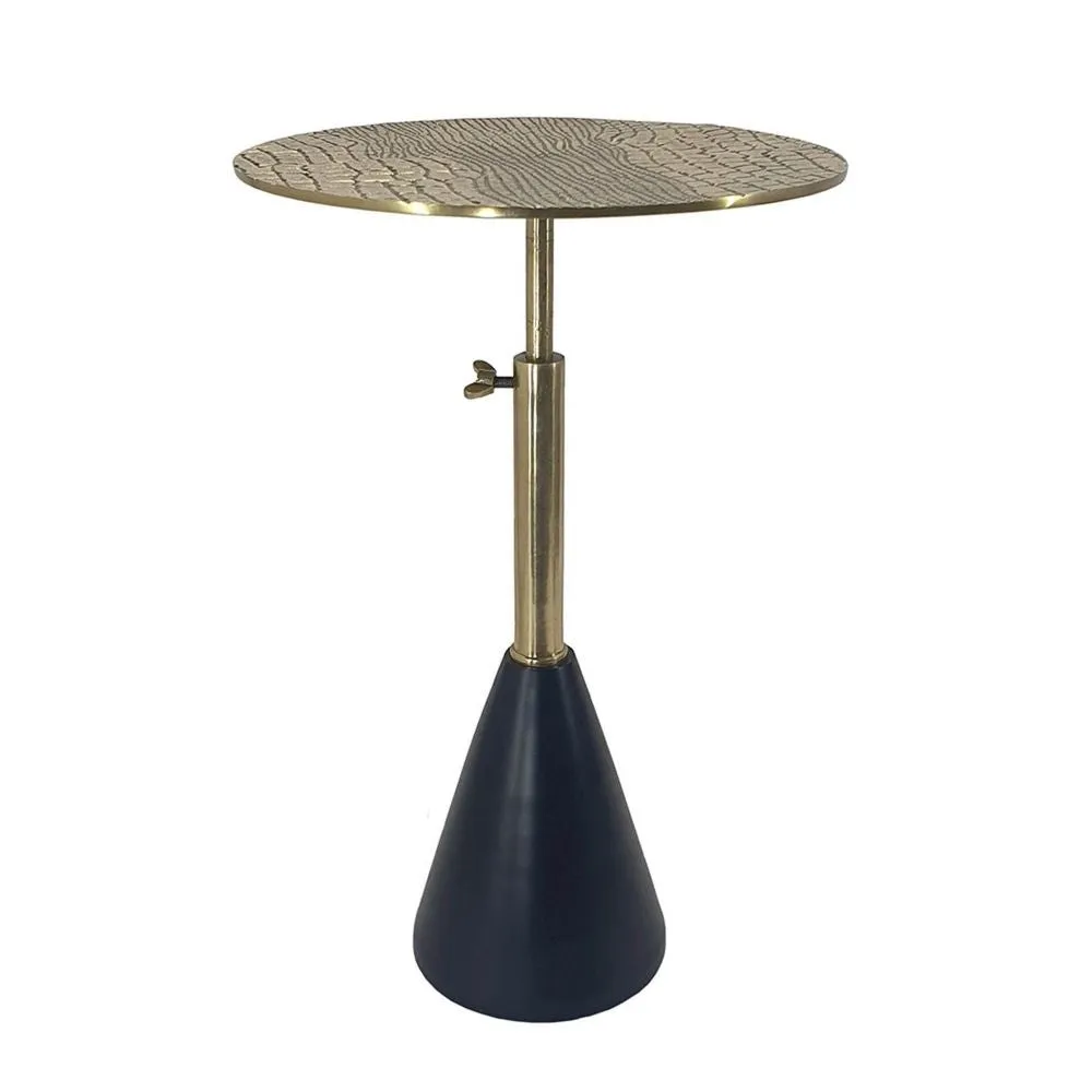20 Inch Modern Aluminum Accent Table, Crocodile Textured Table, Gold, Black By Casagear Home