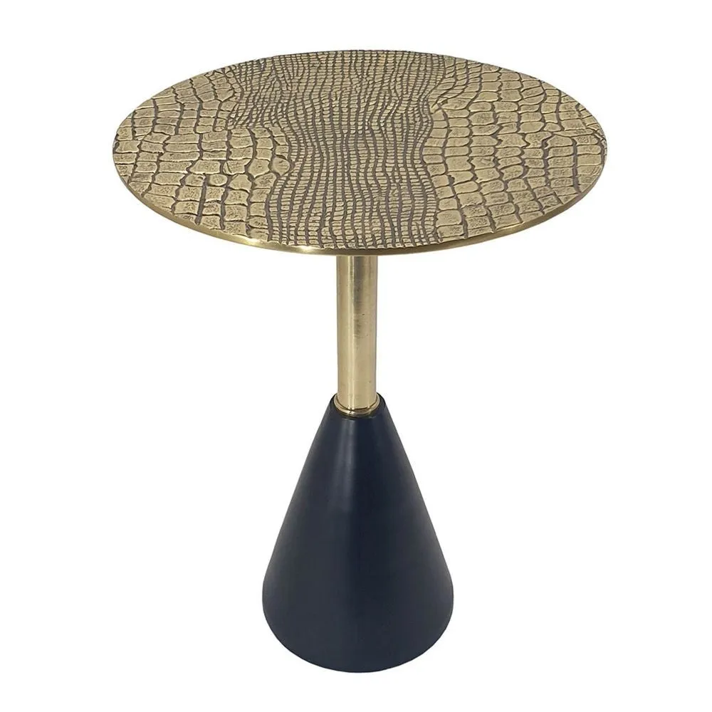 20 Inch Modern Aluminum Accent Table, Crocodile Textured Table, Gold, Black By Casagear Home