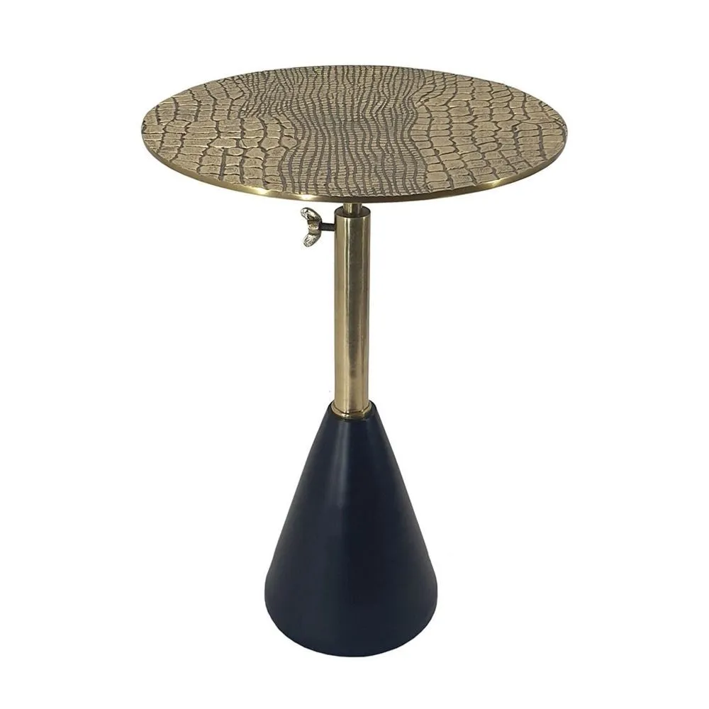 20 Inch Modern Aluminum Accent Table, Crocodile Textured Table, Gold, Black By Casagear Home