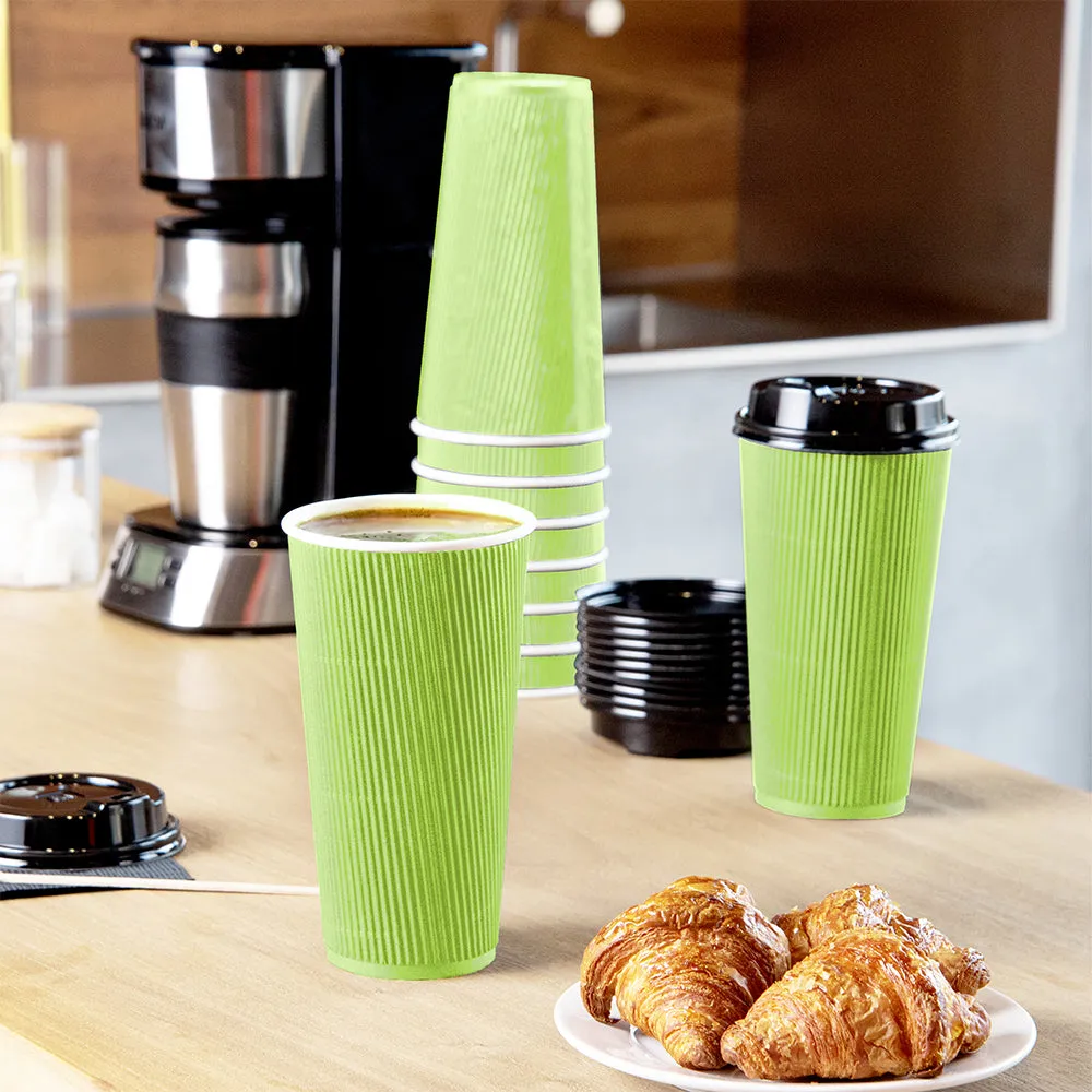 20 oz Eco Green Paper Coffee Cup - Ripple Wall - 3 1/2" x 3 1/2" x 6 1/4" - 10 count box