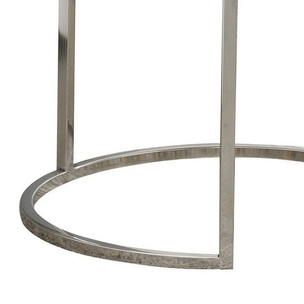 24 Inch Nesting Accent Tables, Mirrored Gemstone Trim, Set of 2, Silver By Casagear Home