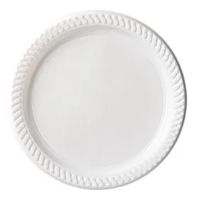 25pk Reusable Plastic White Dinner Plates 23cm