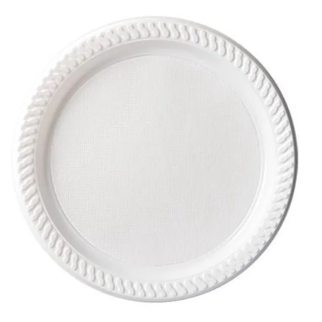 25pk Reusable Plastic White Dinner Plates 23cm
