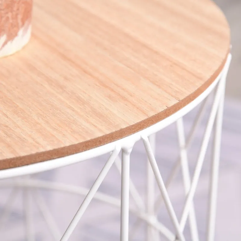 2pc Nesting Side Tables - White and Natural