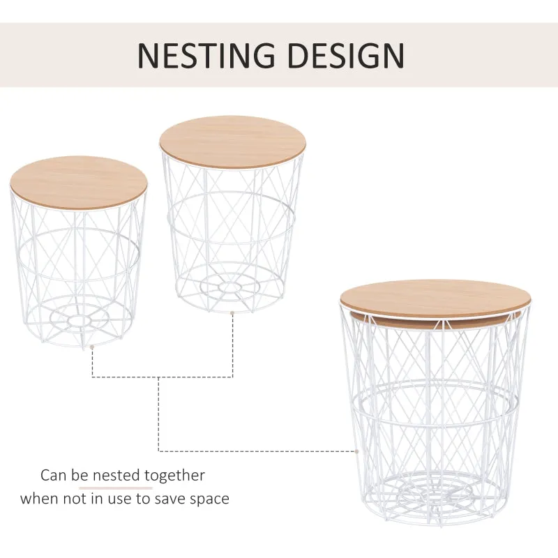 2pc Nesting Side Tables - White and Natural