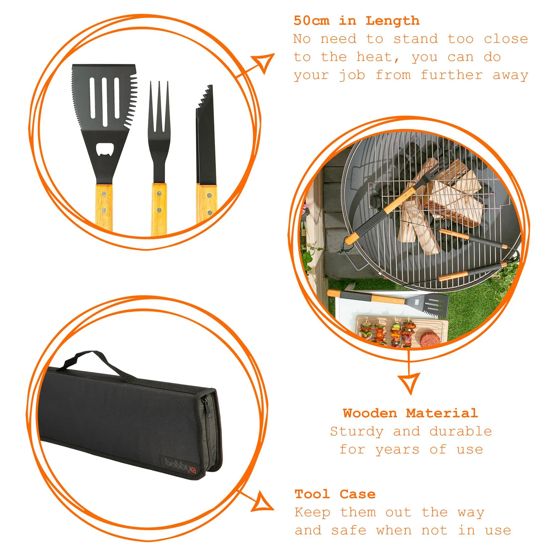 3pc Wooden BBQ Tool Set - By BobbyQ