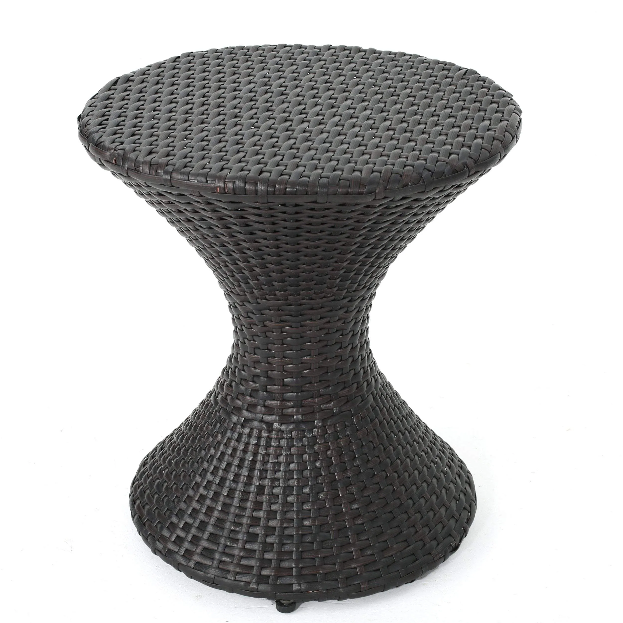4 Piece Rattan Chat Set with Stacking Chairs and Hourglass Side Table