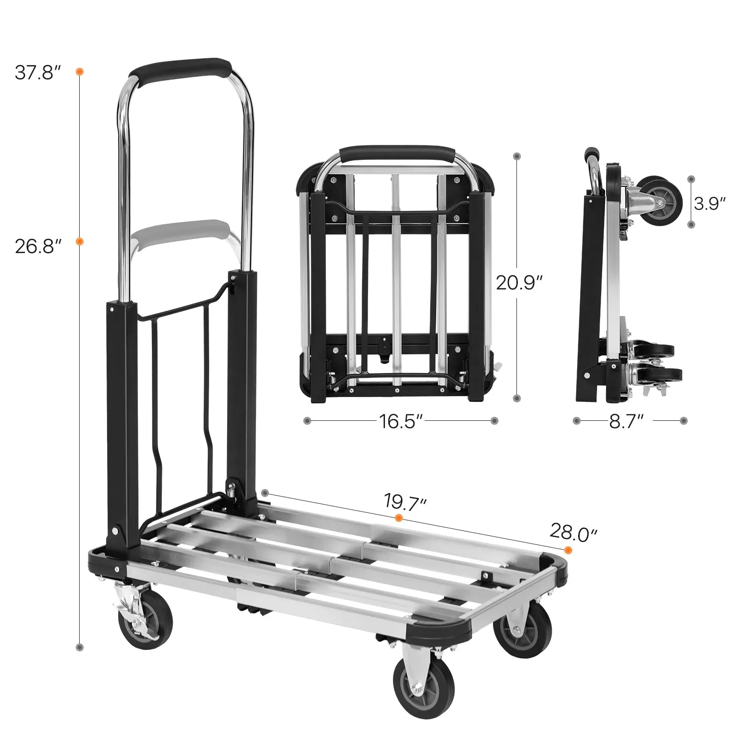4-Wheeled Folding Hand Truck w/ Telescoping Base - Black/Silver