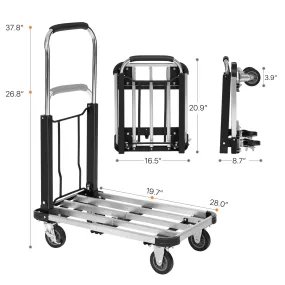 4-Wheeled Folding Hand Truck w/ Telescoping Base - Black/Silver