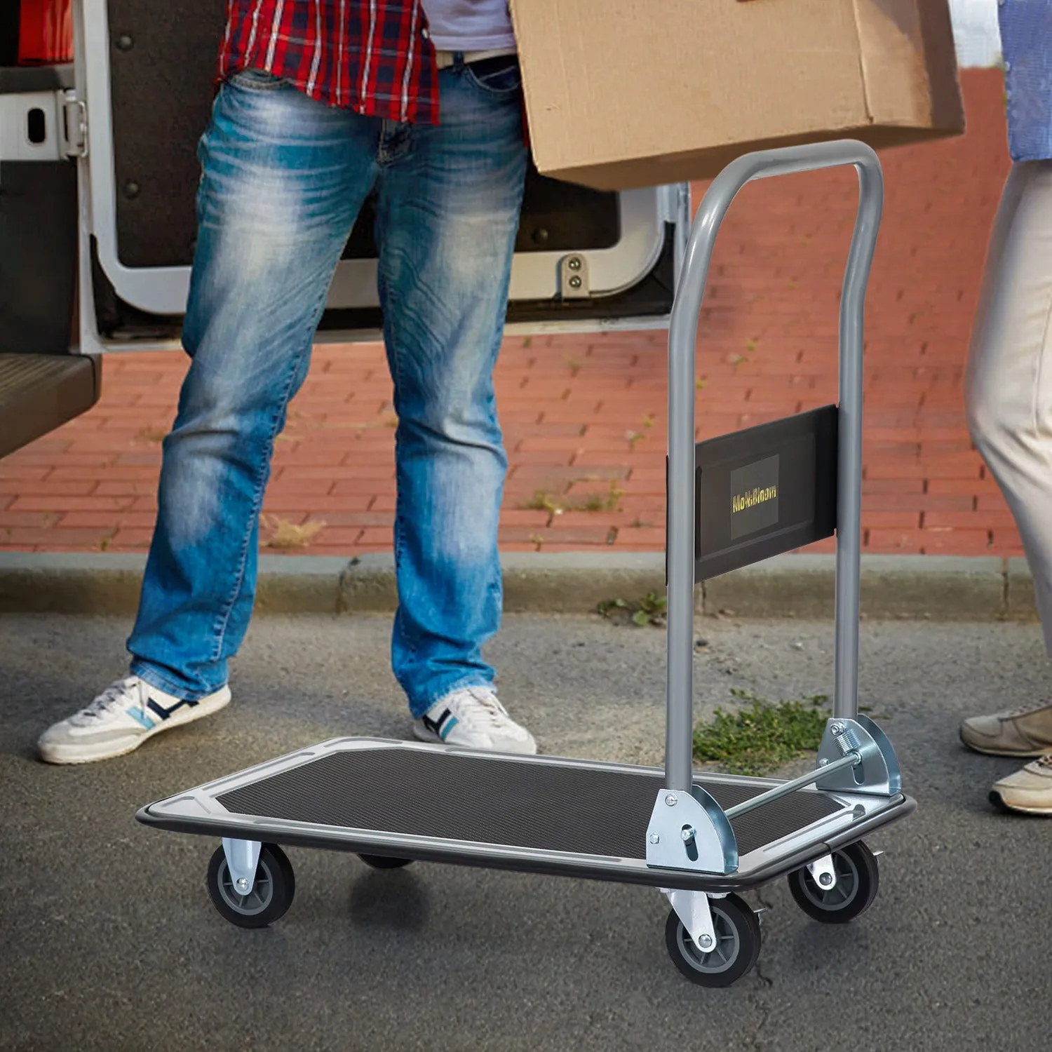 4-Wheeled Foling Platform Truck w/Swivel Caster - Black/Grey