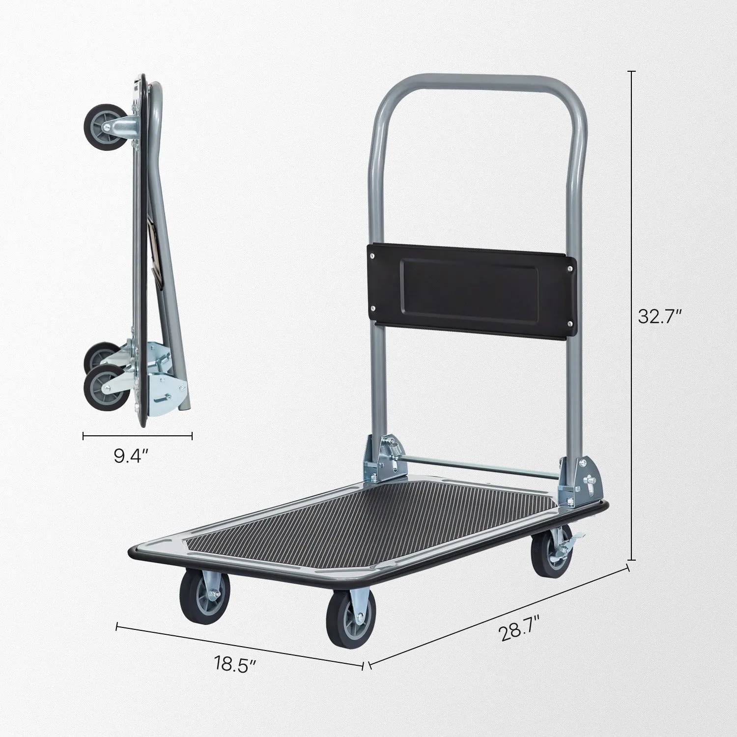 4-Wheeled Foling Platform Truck w/Swivel Caster - Black/Grey