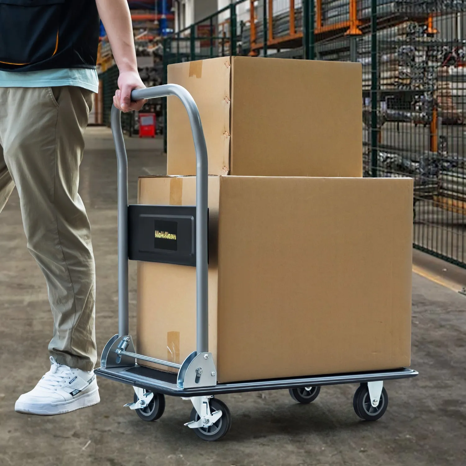 4-Wheeled Foling Platform Truck w/Swivel Caster - Black/Grey
