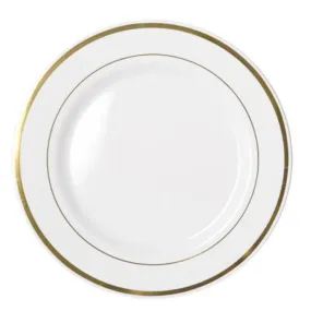 6pk Heavy Duty Reusable White Plastic Plates with Gold Lining