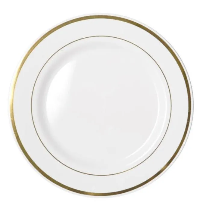 6pk Heavy Duty Reusable White Plastic Plates with Gold Lining