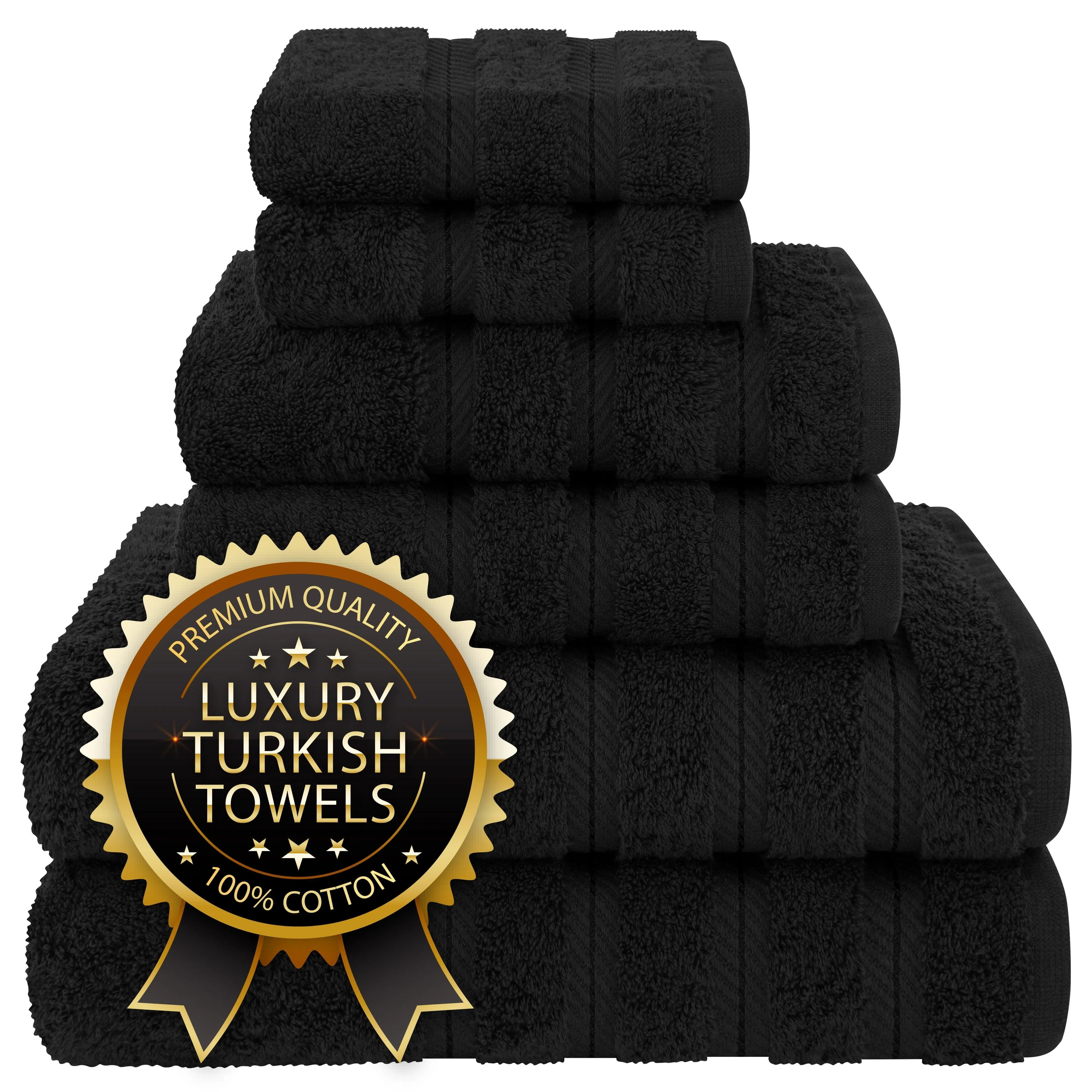 American Soft Linen Turkish 6 Piece Towel Set, 100% Cotton Premium Soft Bathroom Towels, Black
