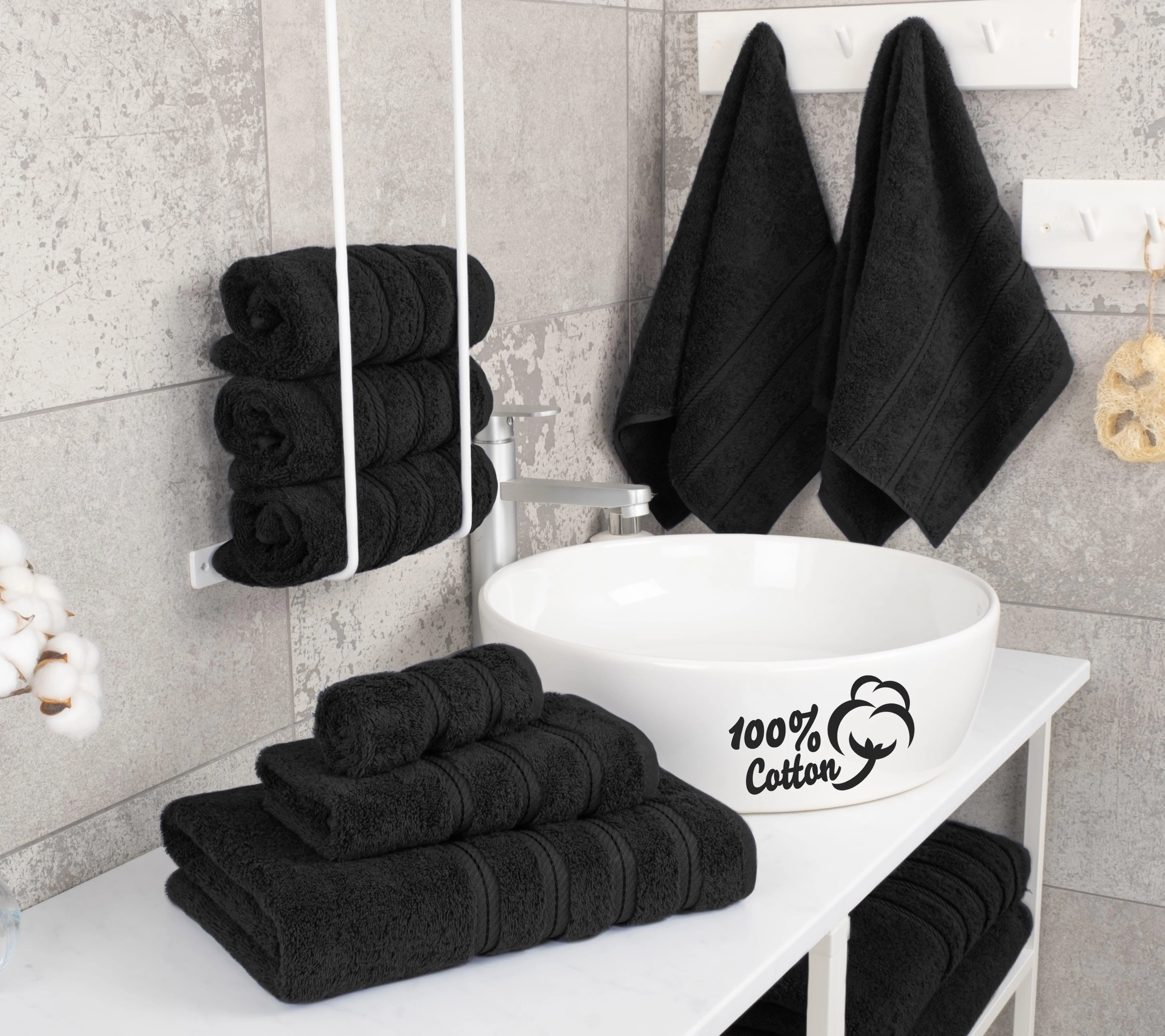 American Soft Linen Turkish 6 Piece Towel Set, 100% Cotton Premium Soft Bathroom Towels, Black