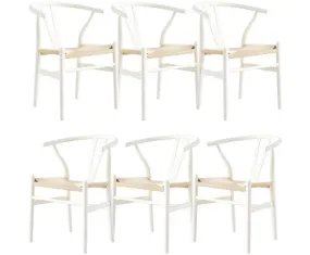 Anemone Set of 6 Wishbone Dining Chair Beech Timber Replica Hans Wenger - White