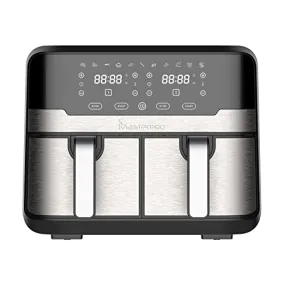 Bergner Master Pro Multifunctional Dual Air Fryer - Air Fry, Bake, Grill, Roast, Heat, Defrost, 9L, 1700W, LED Display with Touchscreen, 11 customizable programs, with Accessories, Silver
