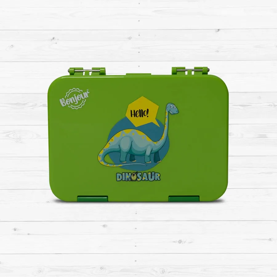 Bonjour Snax Box Bento Mini Lunch Box 6/4 Compartments (Green Dino)