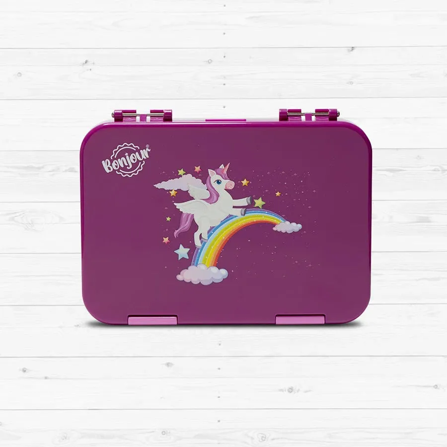 Bonjour Snax Box Bento Mini Lunch Box 6/4 Compartments (Pink Unicorn)