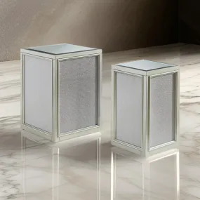 Brad Set of 2 Nesting Side End Tables, Mirrored Glass, Silver Wood Finish By Casagear Home