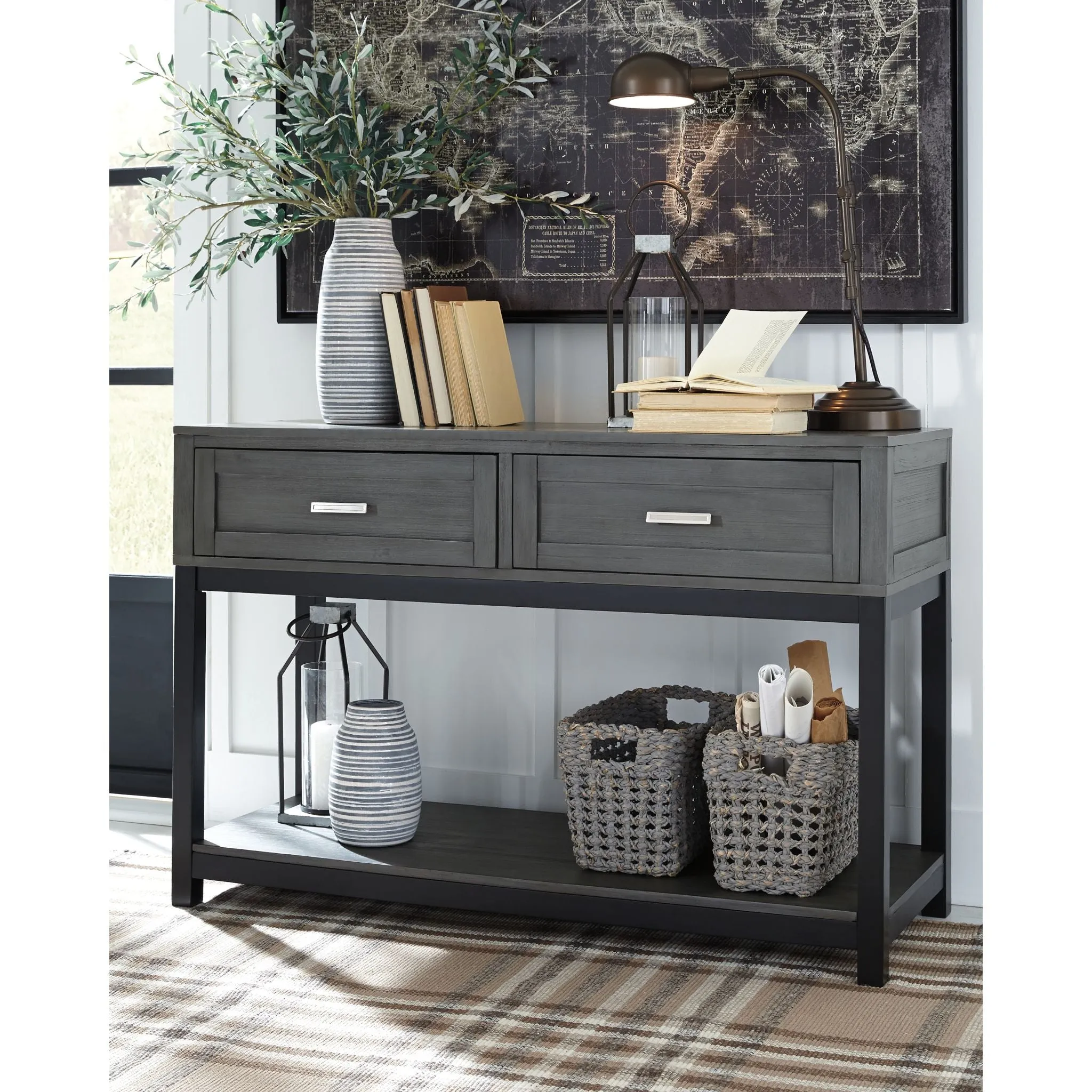 Caitbrook Sofa Table - Gray/Black
