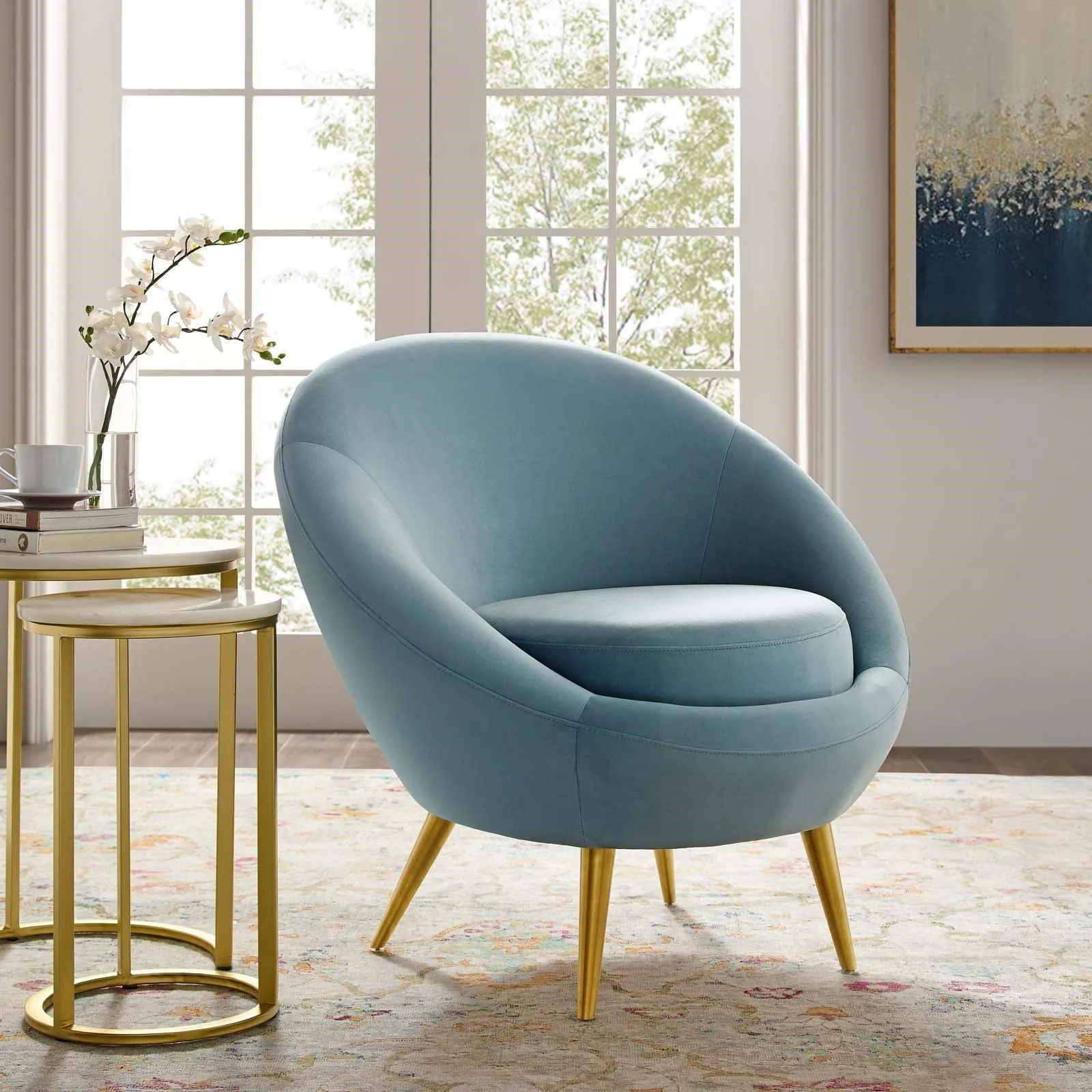 Circa Velvet Accent Chair in Light Blue