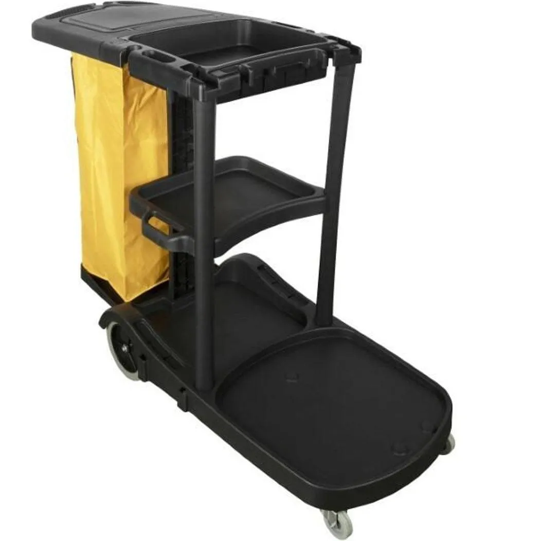 Cleanlink 3 Tier Janitor Cart With Lid Cleaning Trolley
