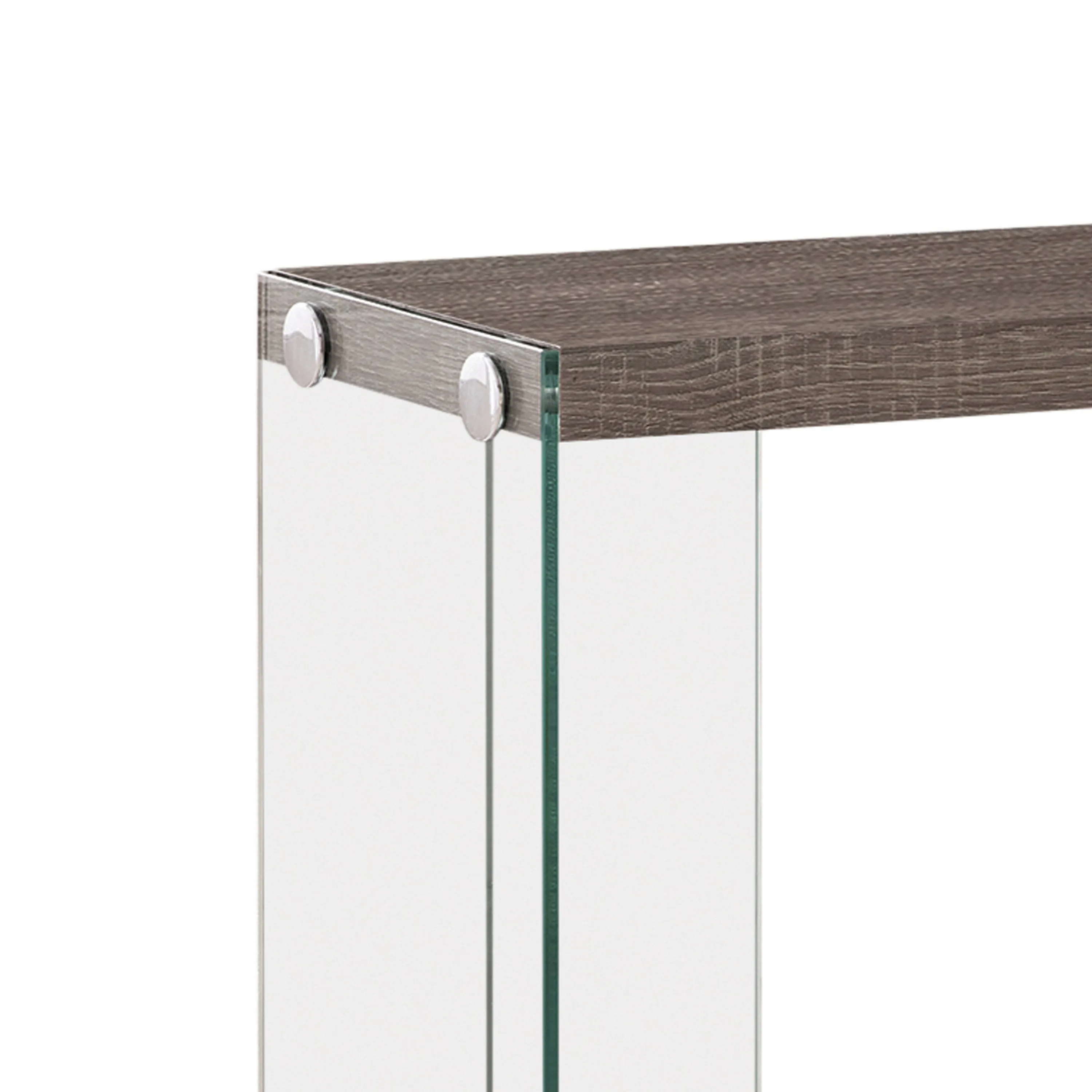 Contemporary Wood And Glass Snack Table, Gray And Clear By Benzara