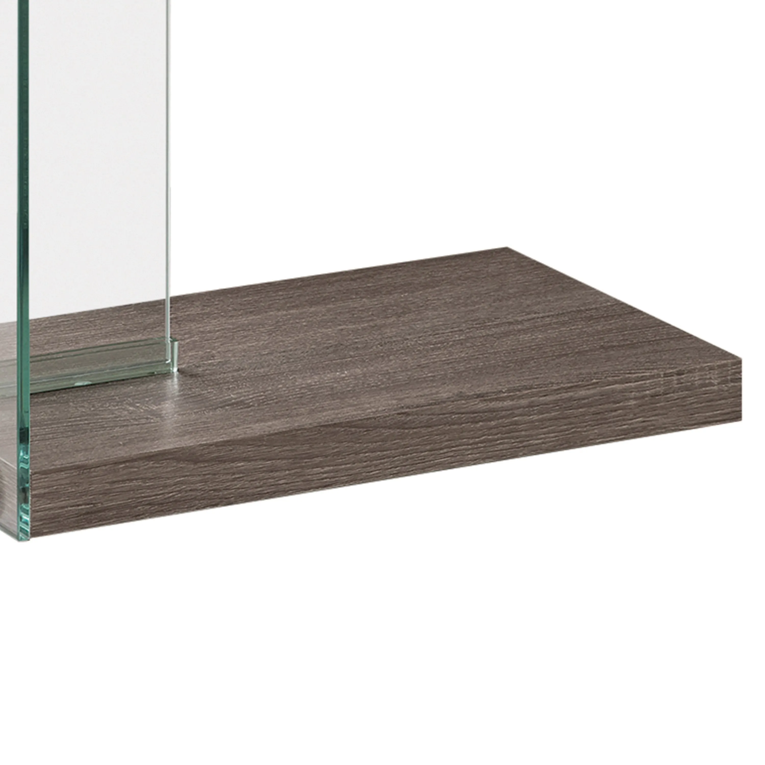 Contemporary Wood And Glass Snack Table, Gray And Clear By Benzara
