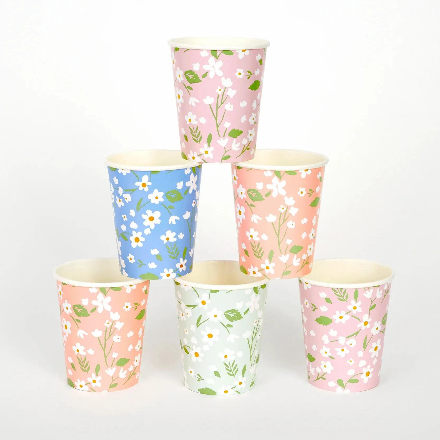 Ditsy Floral Cups, Set of 12 Large Floral Paper Cups in 4 Different Colors by Meri Meri