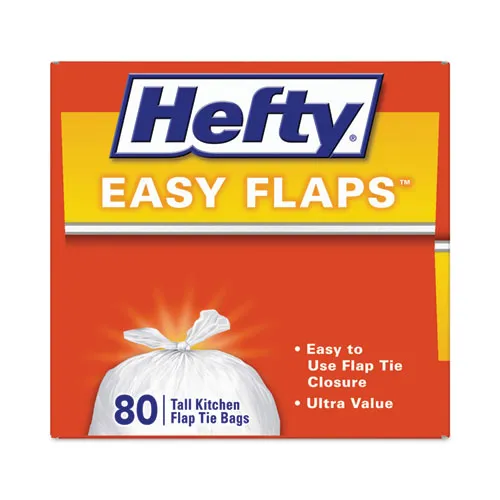 Easy Flaps Trash Bags, 13 Gal, 0.69 Mil, 23.75" X 28", White, 80 Bags/box, 3 Boxes/carton