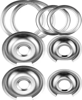 Electric Stove Burner Drip Pans 2  2 Small 6'' WB32X10012 & Large 8'' WB32X10013 Chrome Burner Drip Pan Bowls Set,Drip Pan and Trim Ring Set for Electric Range by Fetechmate