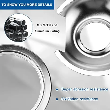 Electric Stove Burner Drip Pans 2  2 Small 6'' WB32X10012 & Large 8'' WB32X10013 Chrome Burner Drip Pan Bowls Set,Drip Pan and Trim Ring Set for Electric Range by Fetechmate