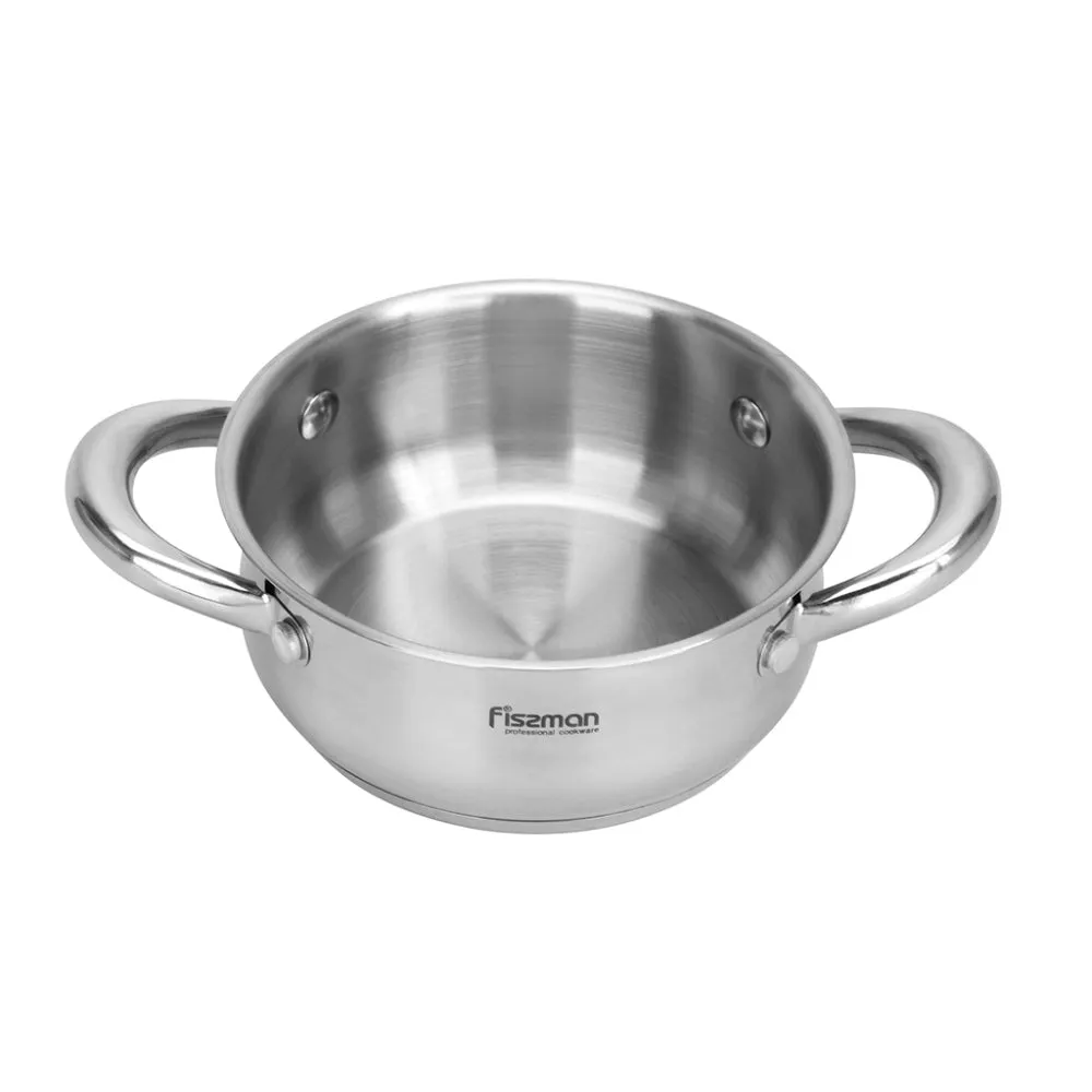 Fissman Cooking Pot 0.9L/14x6cm with Glass Lid Stainless Steel with Induction Bottom, Gulliver Series