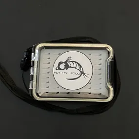 FLY FISH FOOD LOGO FLY BOX, CLEAR SINGLE SIDED - SMALL W/ LANYARD, EASY GRIP FOAM