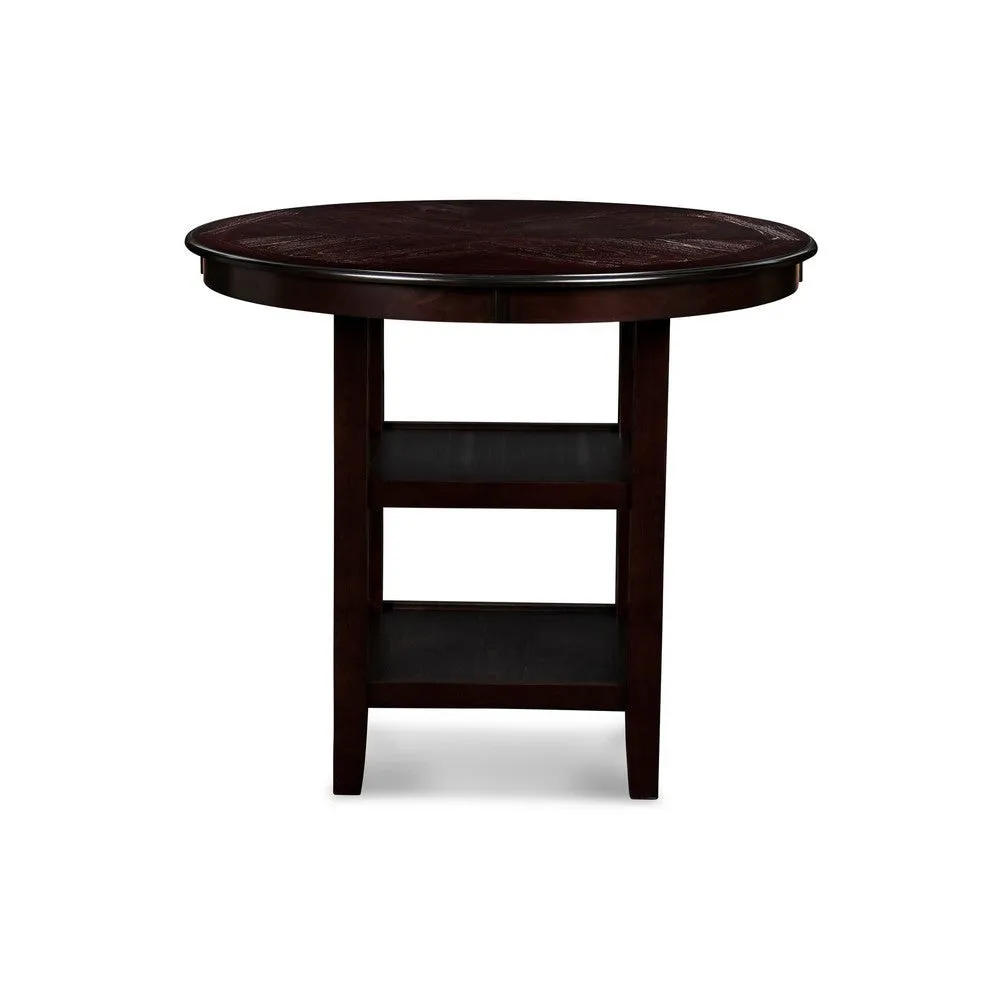 Gale 42 Inch Round Counter Dining Table, 2 Open Shelves, Dark Brown Finish By Casagear Home