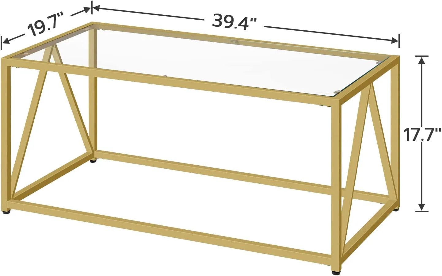 Glass Coffee Table, 1-Layer Glass Table with Golden Steel Frame, Living Room Table