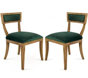 Green Velvet Curved Back Chairs - Pair