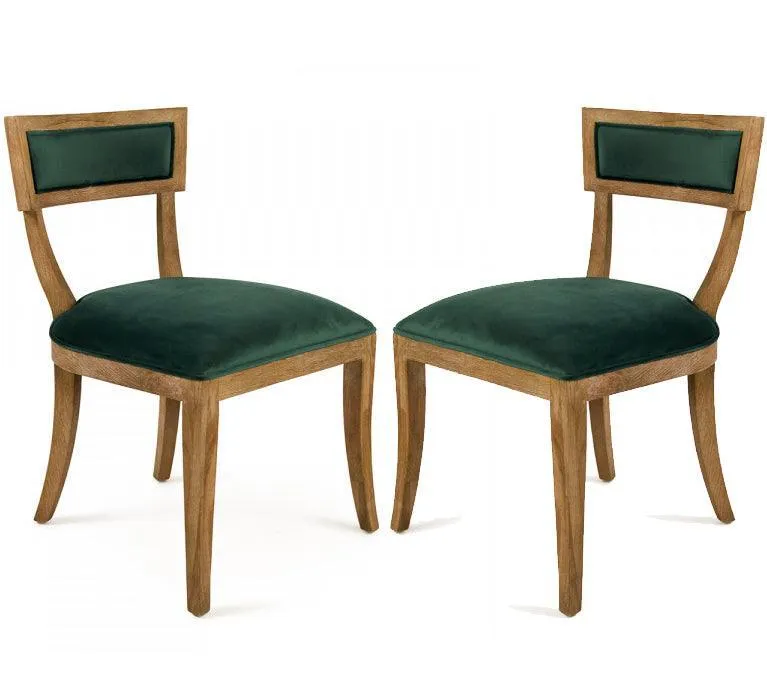 Green Velvet Curved Back Chairs - Pair