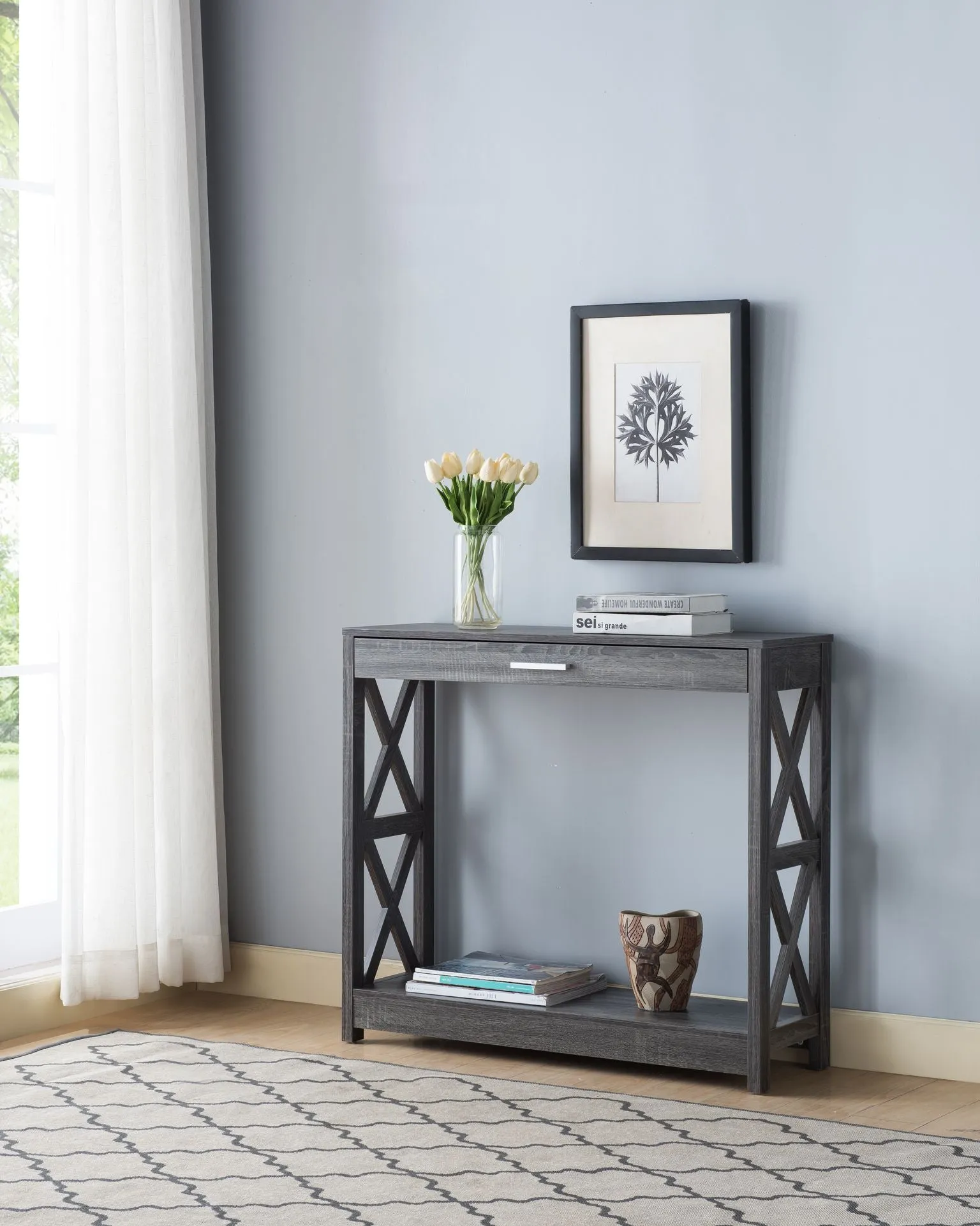 Grey Wood Storage Console Table- Model 18040B