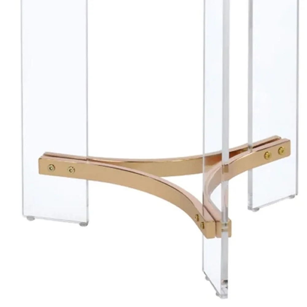 Hale 23 Inch Round End Table, Glass Top, Acrylic Legs, Clear, Gold By Casagear Home