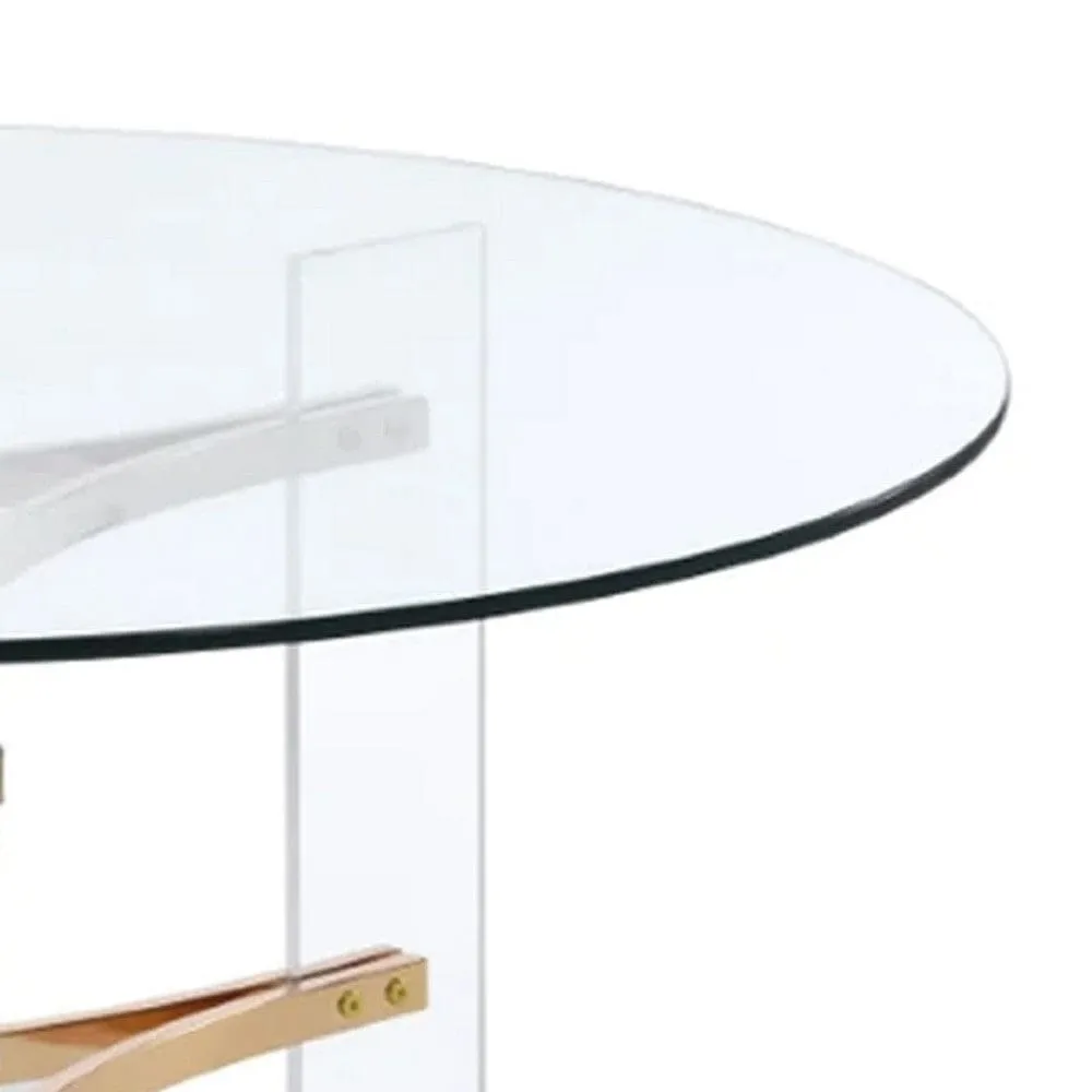 Hale 41 Inch Round Coffee Table, Glass Top, Acrylic Legs, Clear, Gold By Casagear Home