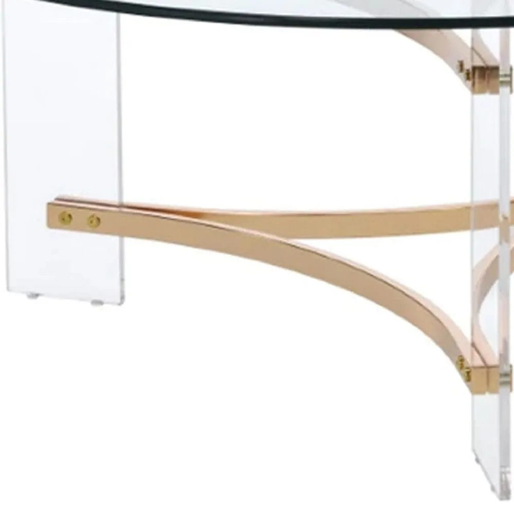 Hale 41 Inch Round Coffee Table, Glass Top, Acrylic Legs, Clear, Gold By Casagear Home